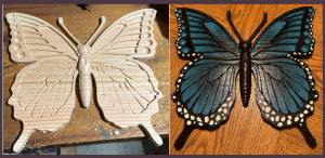wood   large butterfly  before and after 